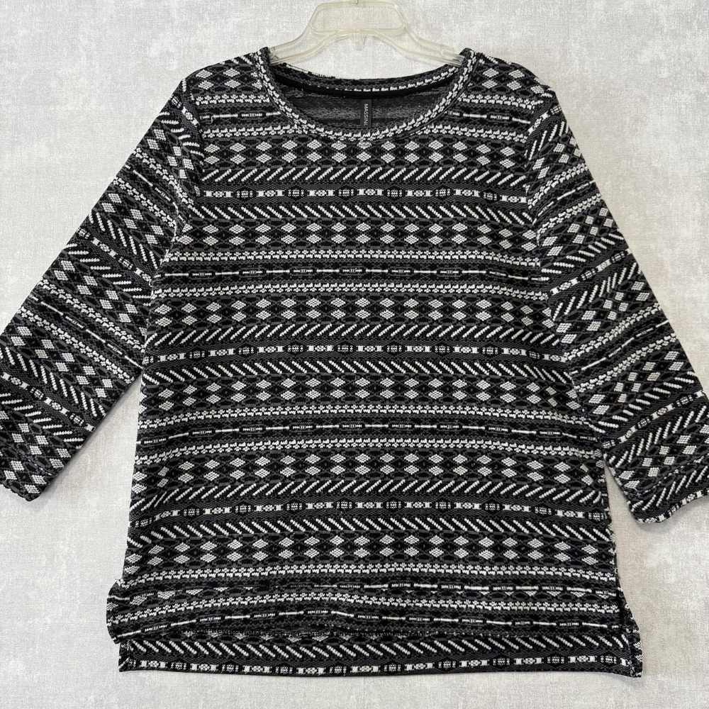 Massini Sweater Womens XL Black White Geometric 3/4 Sleeve Tunic Knit‎ Top